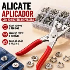 Alicate Aplicador de Botão de Pressão com 100 Botões de Metal para Roupas e Tecidos