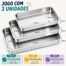 Kit com 3 Formas de Alumínio Assadeiras para Bolo Retangular