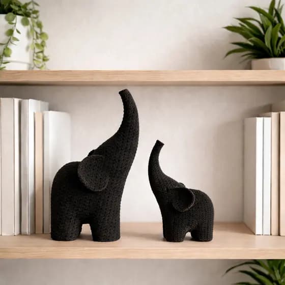 Elefante decorativo estilo crochê Kit 2 unidades