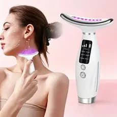 Massageador de beleza para rosto e pescoço com led 7 modos | pele mais firme, lisa e iluminada