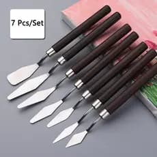 7Pcs Conjunto Facas Pintura Óleo Aço Inoxidável, Espátulas Arte Desenho Papelaria Suprimentos
