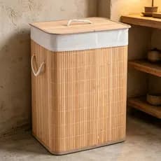 Cesto Organizador de Roupas em Bambu Natural com Forro Interno – Grande Capacidade 60L e 70L