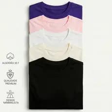 Kit 5 Camisetas Básicas Masculinas Algodão 30.1 Premium Gola Redonda Casual para o Dia a Dia