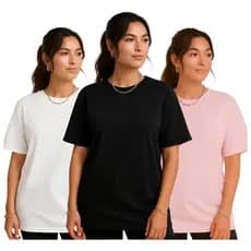 Kit 3 Camisas Feminina Básicas 100% Algodão Conforto Moda Casual Básica Streetwear Dia a Dia Escola