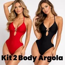 Maiô Body Feminino Kit 2 Peças com Argola e Bojo Modelador Disfarça Barriga Moda Praia Verão