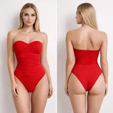 Body Feminino Tomara que Caia com Detalhe Rugado em Suplex com Bojo Moda Praia Verão