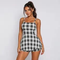 Vestido Macaquinho Feminino Xadrez com Brilho Festa Junina São João