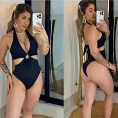Maiô Body Feminino Engana Mamãe com Argola e Bojo Decote Elegante Liso Moda Praia Verão