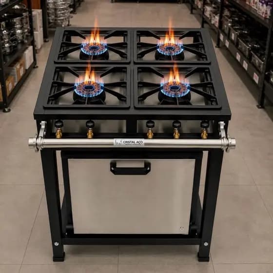 Fogão Industrial Alta Pressão 4 Bocas Profissional Cristal Aço – FORNO VENDIDO SEPARADO