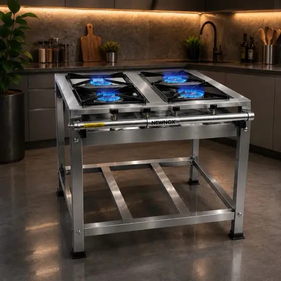 Fogão Industrial Aço Inox 430  Alta Pressão 4 Bocas Queimador Caulim