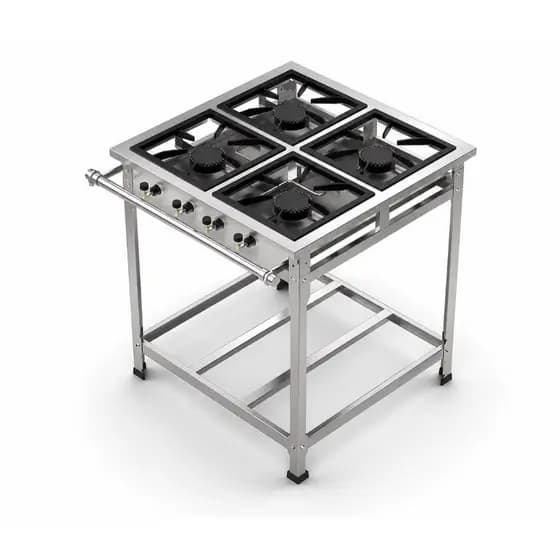 Fogão Industrial Alta Pressão 4 Bocas 30x30 Inox 430 Restaurantes E Comércios