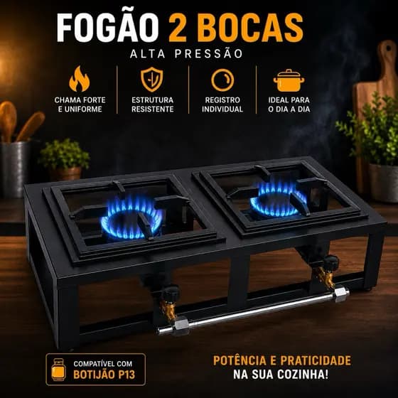 Fogão Portátil a Gás 2 Bocas Chama Forte para Uso Doméstico e Profissional