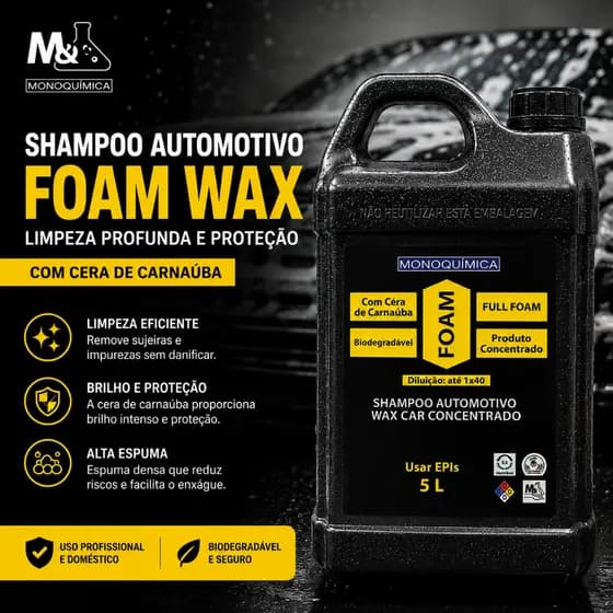 Shampoo Automotivo Foam Wax 5L Concentrado Com Cera De Carnaúba Lava Car
