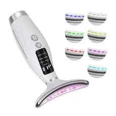 Massageador Facial e Pescoço, LED 7 Funções, Recarregável USB, Firmeza da Pele, Uso Diário