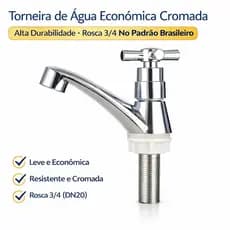 Torneira Cromada 14cm Compacta Resistente Fria Fácil Instalação Pia Banheiro Bancada Mesa