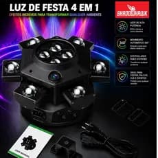 Luz Moving Head RGBW 4 Em 1 Laser LED Strobo DMX Controle Remoto Bivolt 110/220V Shadowhawk Festa DJ