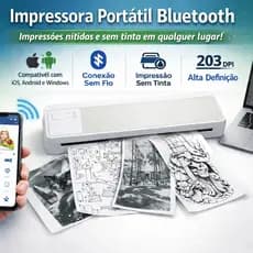 Impressora Térmica Portátil LOF-V Bluetooth Sem Tinta Alta Definição Compacta e Recarregável