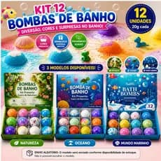 Kit 12 Bombas De Banho Infantil Surpresa Com Brinquedos Aroma Colorido 20g Oceano Natureza Marinho