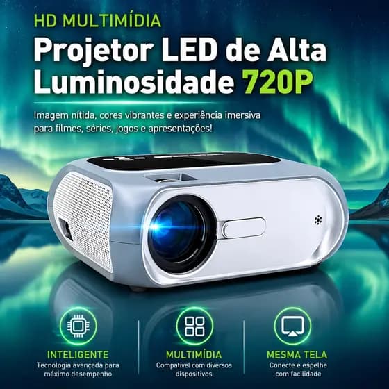 Projetor T07 HD WiFi Espelhamento Celular Cinema Futebol Copa Tela 200 Polegadas LED