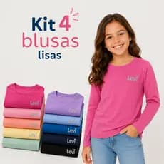Kit 4 Camisetas Manga Longa Infantil Menina Delicadas Básicas em Algodão