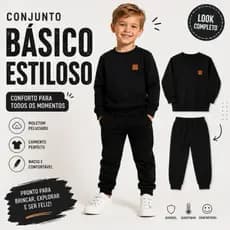Conjunto Liso Infantil Moletom PRETO Masculino Quentinho, Confortável e Ideal para Inverno e Dia a Dia