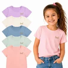 Kit 5 Blusas Infantil Menina Algodão Macio Camisetas Básicas Lisas Coloridas Leves e Confortáveis