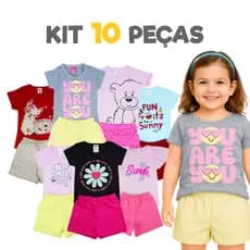 Kit 10 Peças Infantil Menina Algodão Confortável, Macio, Alta Qualidade Combo Verão