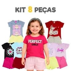 Combo 8 Peças Menina Conjuntos Verão Roupa Algodão Qualidade