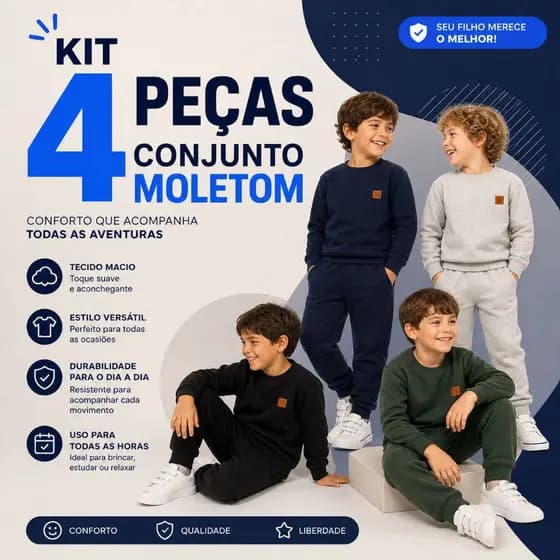 Kit 4 Peças LISAS Moletom Menino Infantil Inverno Roupa Quentinha 2 Conjuntos Completos Promoção Casual Dia a Dia
