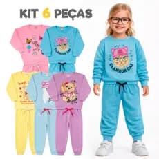 Kit 6 Peças Moletom inverno Infantil Feminino Blusão Calça com Estampa Fofa Confortável Estiloso Sortidos
