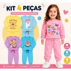 Kit 4 peças Moletom Inverno Conjunto Inverno Bebê Menina Feminino Infantil Sortidas Frio Confortável