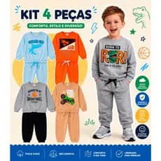Kit 4 peças Moletom Inverno Infantil Sortido MENINO Masculino Escola Creche Confortável Calça Frio
