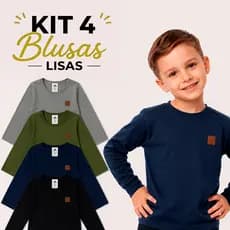 Kit 4 Blusas Manga LONGA MENINO Básicas Lisas inverno para Frio 100% Algodão