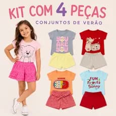 Kit 4 Peças Infantil Menina em Algodão Confortável Macio Qualidade Escola e Passeio