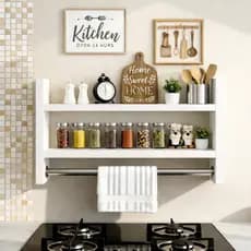 Porta Temperos MDF Branco Suporte Papel Toalha Prateleira Cozinha Organizador De Parede