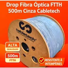 Cabo Fibra Óptica Drop Compacto 1FO 500m Cinza Cabletech FTTH Alta Performance Provedor