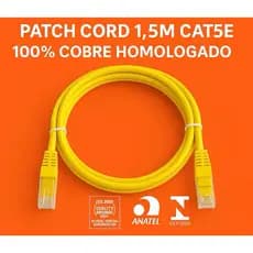 Cabo de Rede UTP (Patch Cord) RJ45 Cat 5e - 1,5 metros - Certificação Anatel - Amarelo