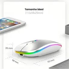 Mouse Sem Fio Banda Dupla 2.4GHz + Bluetooth, Receptor Nano, RGB Recarregável