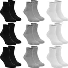 Kit com 9 Pares de Meia de Cano Médio com Algodão Unissex Escolar Treino Corrida Academia