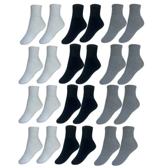 Kit com 12 Pares de Meia de Cano Médio com Algodão Unissex Escolar Treino Corrida Academia lote