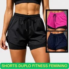 Short Duplo Feminino Fitness 2 em 1 Compressão Com Bolso Bermuda Academia Corrida Treino