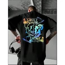 Camiseta Streetware Masculina Oversized Smile Algodão