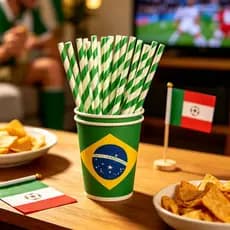100 Unid Canudos De Papel  Topo De Bolo Oferta Copa Do Mundo