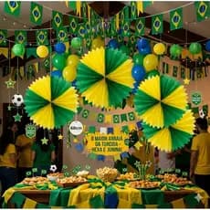 Lanterna Junina Brasil 30x68cm Verde E Amarela