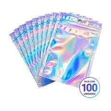 Saco Zip Holográfico Frente Transparente C/furo 100unidades