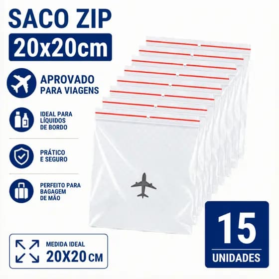 Saco zip 20x20 com 15 unidades viagens internacionais oficial - 5/10/15 unidades