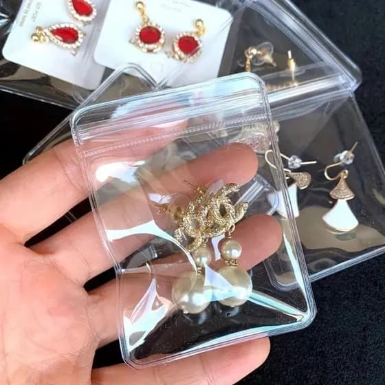 100Pcs Saco De Jóias Transparente Anti Oxidação Brincos Colar Manual Saco De Armazenamento Portátil