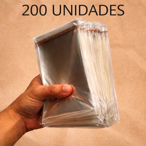 Embalagem Plástica Transparente 200 Unidades Saco com Fita Adesiva