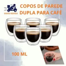 Jogo 2 - 4 - 6 Copos Vidro Dupla Camada 100ml Café Chá Cappuccino Sucos Bebidas Quentes ou Geladas