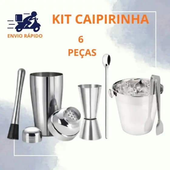 Kit Caipirinha Coqueteleira Bartender 6 Peças Inox Coqueteis Drinks Profissionais Festa Bar e Casa